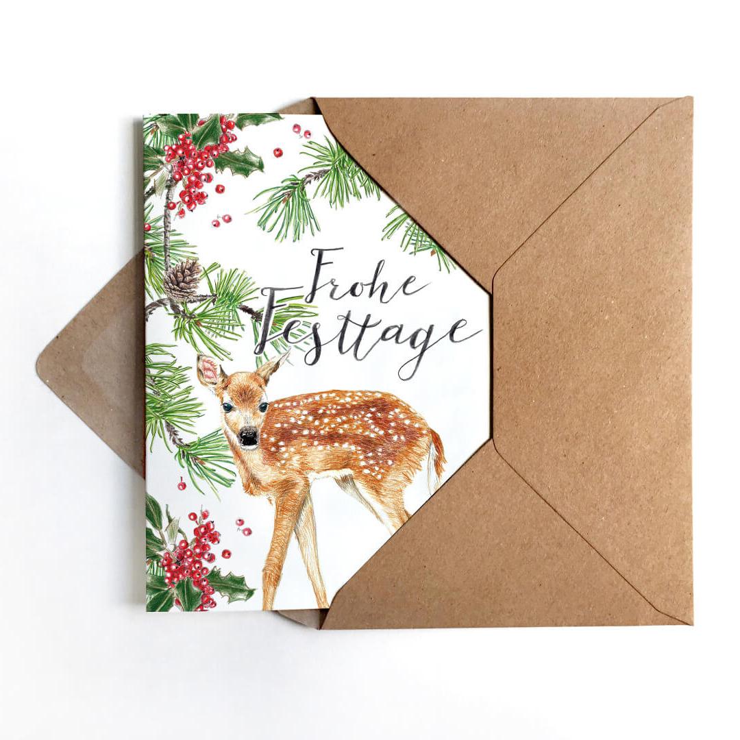 Weihnachtskarte Reh von Janine Sommer